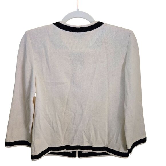 St. John Caviar Jacket Cream Black Santana Knit Full Zip 3/4 Sleeve Size 2 - Picture 3 of 8